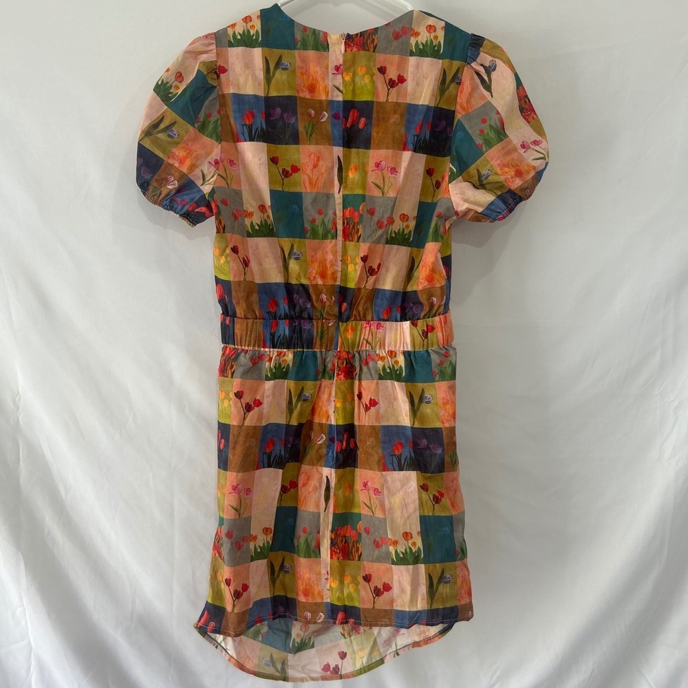 VICI Floral Tulip Grid Print Puff Sleeve Ruched Mini Dress VC1508D Small